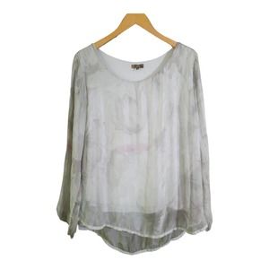 Amanti Silk Sheer Watercolor Floral Viscose Lined Long Sleeve Blouse Size Large